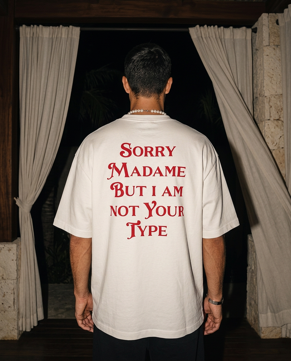 Sorry Madame oversized tee in White — lifestyle