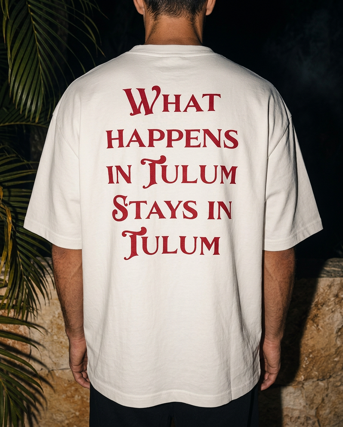 What Happens In Tulum oversized tee in White — lifestyle — lifestyle 1