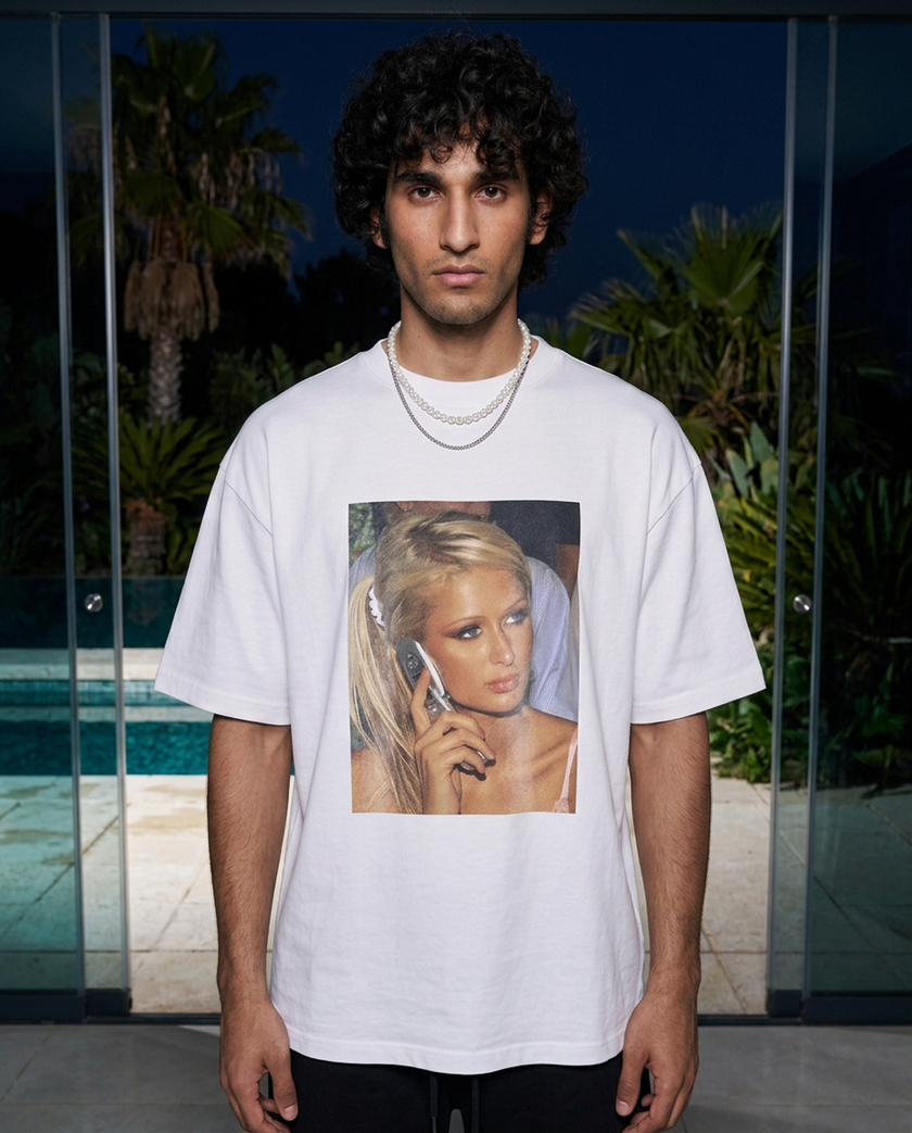 Paris Is Calling oversized tee in White — lifestyle worn by model