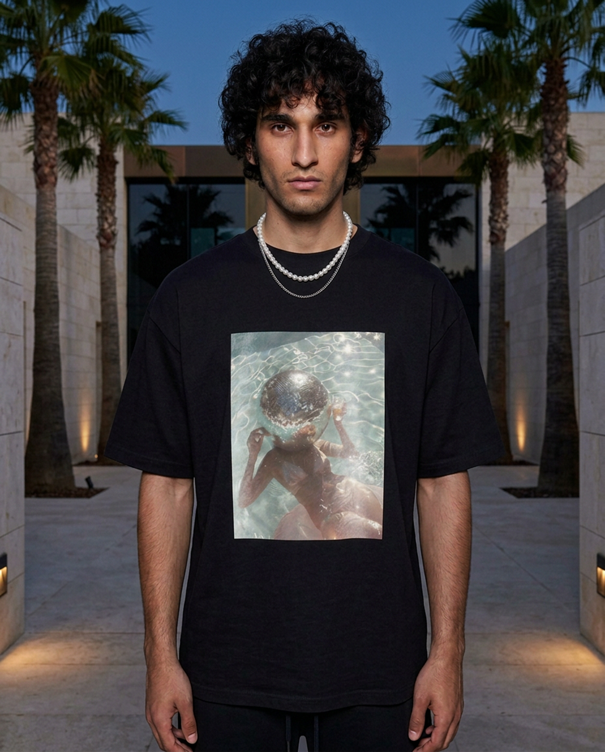 Disco For Breakfast oversized tee in Black — lifestyle — editorial 1
