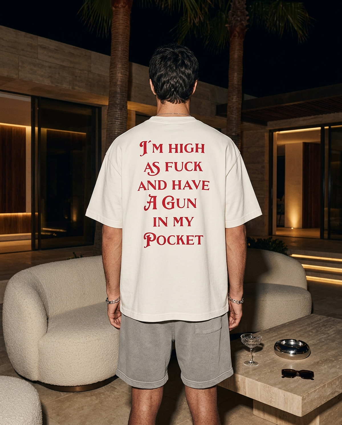 Gun In My Pocket oversized tee in White — editorial — lifestyle 2