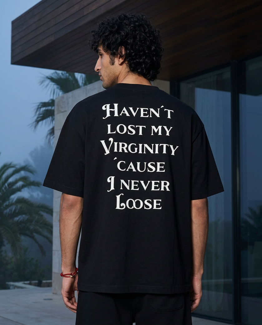 I Never Loose oversized tee in Black — lifestyle worn by model