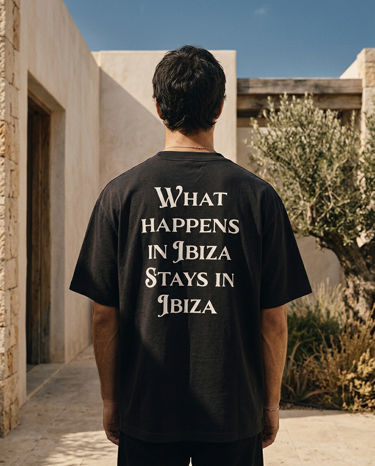 What Happens In Ibiza oversized tee in Black — editorial — editorial 2