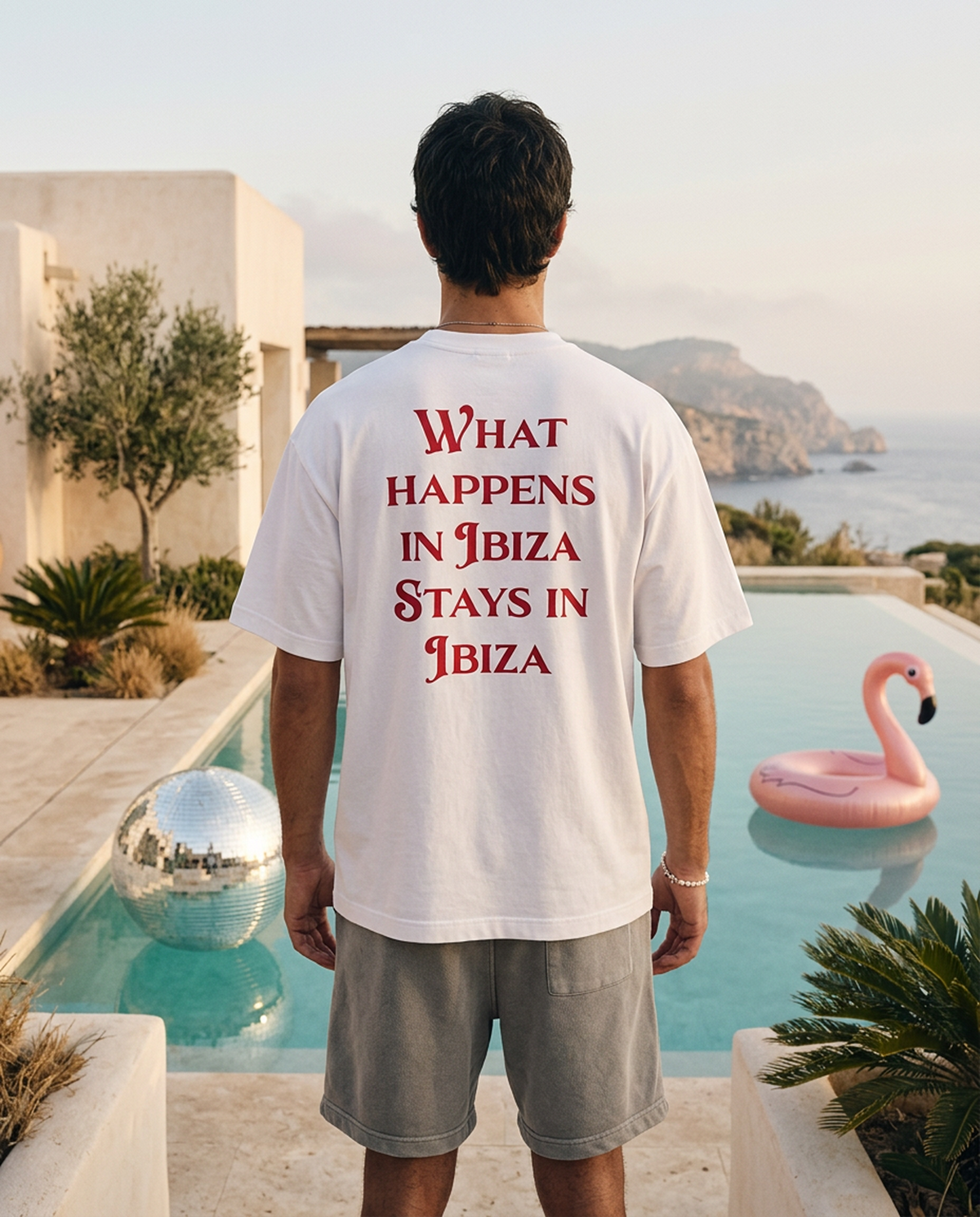 What Happens In Ibiza oversized tee in White — editorial — lifestyle 2