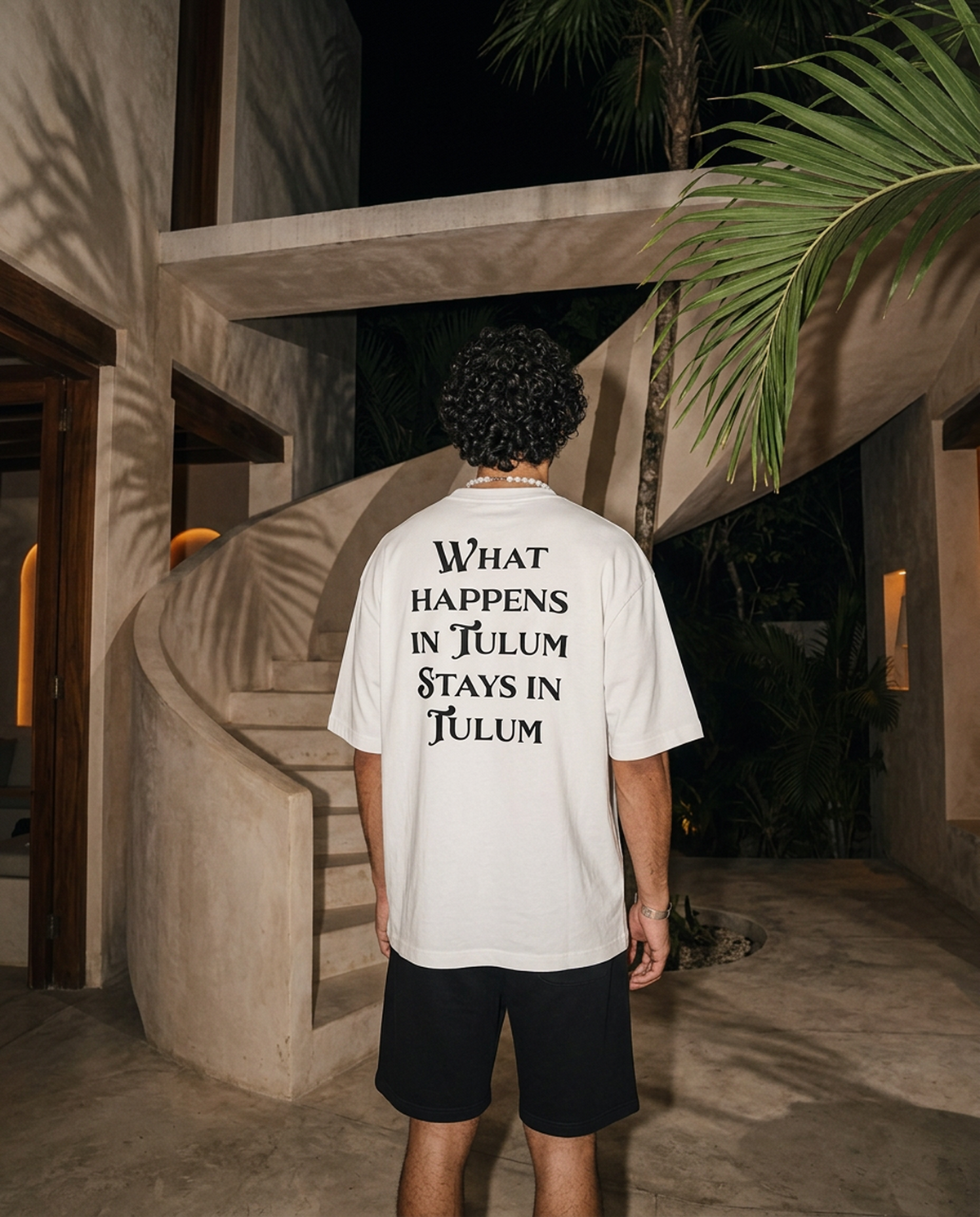 What Happens In Tulum oversized tee in White — editorial — lifestyle 2