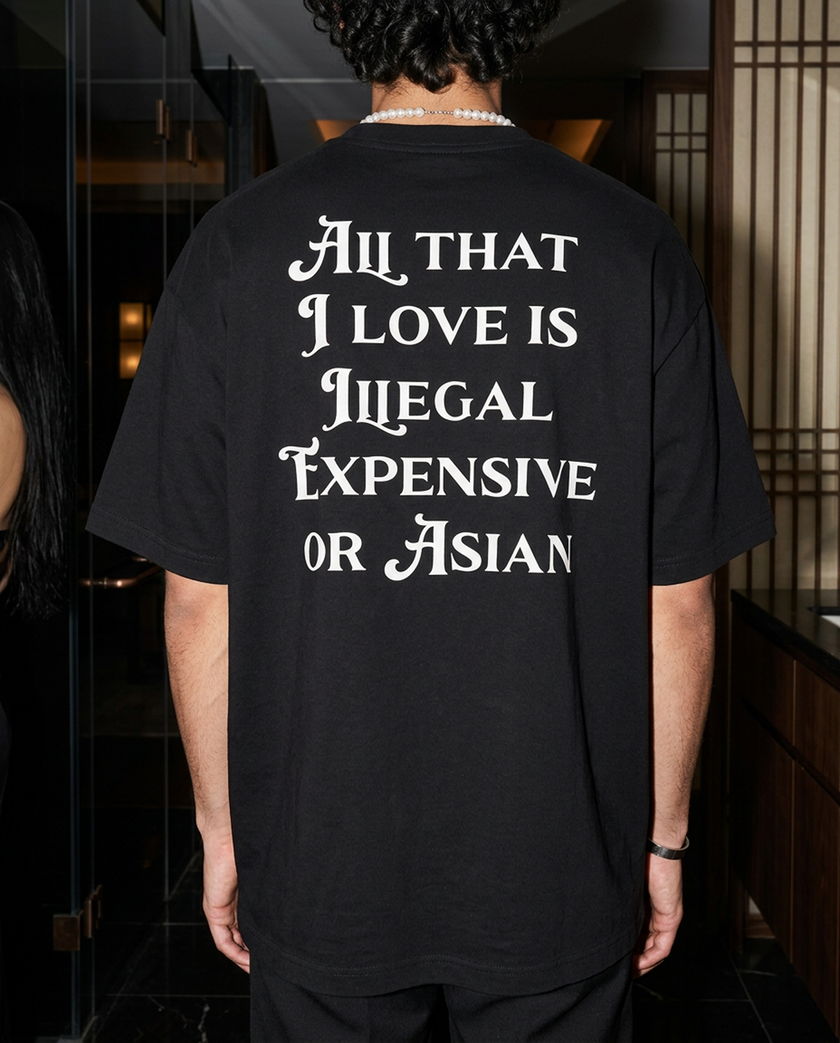 All That I Love Is Asian oversized tee in Black — lifestyle worn by model