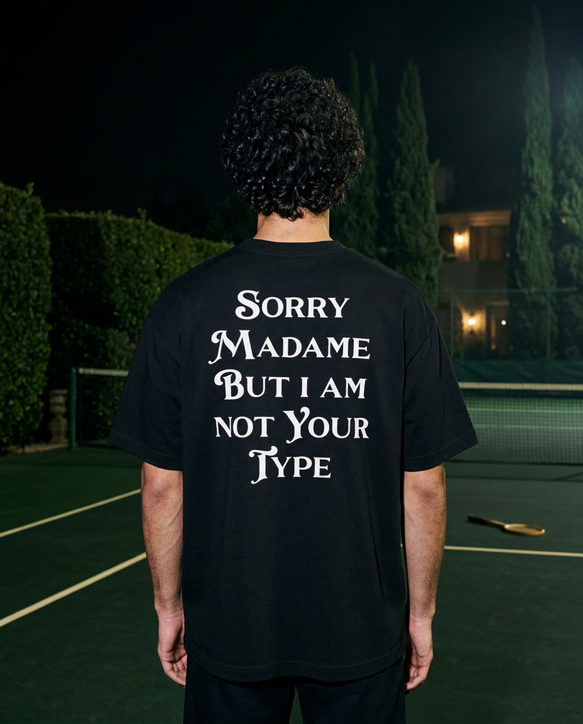 Sorry Madame oversized tee in Black — lifestyle — editorial 1