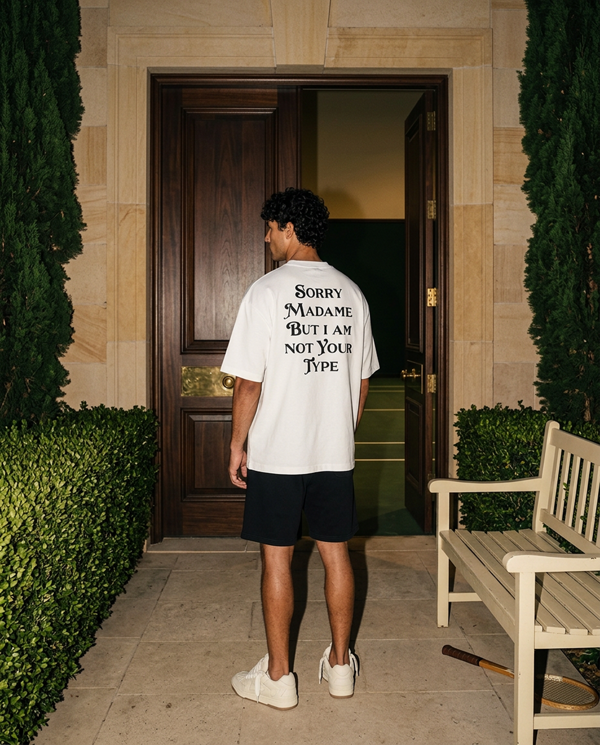 Sorry Madame oversized tee in White — editorial — editorial 2