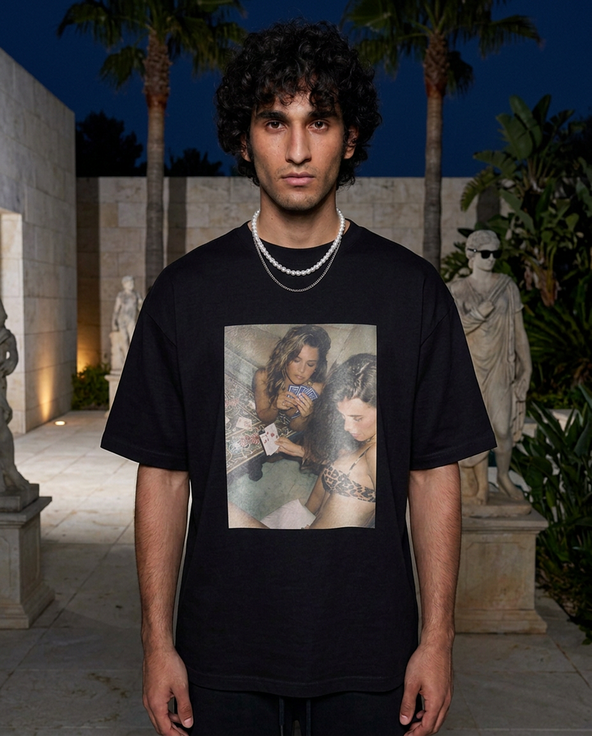 Naughty Card Games oversized tee in Black — lifestyle — editorial 1