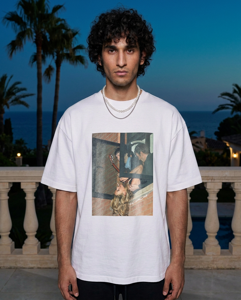 That Escalated Quickly oversized tee in White — lifestyle worn by model